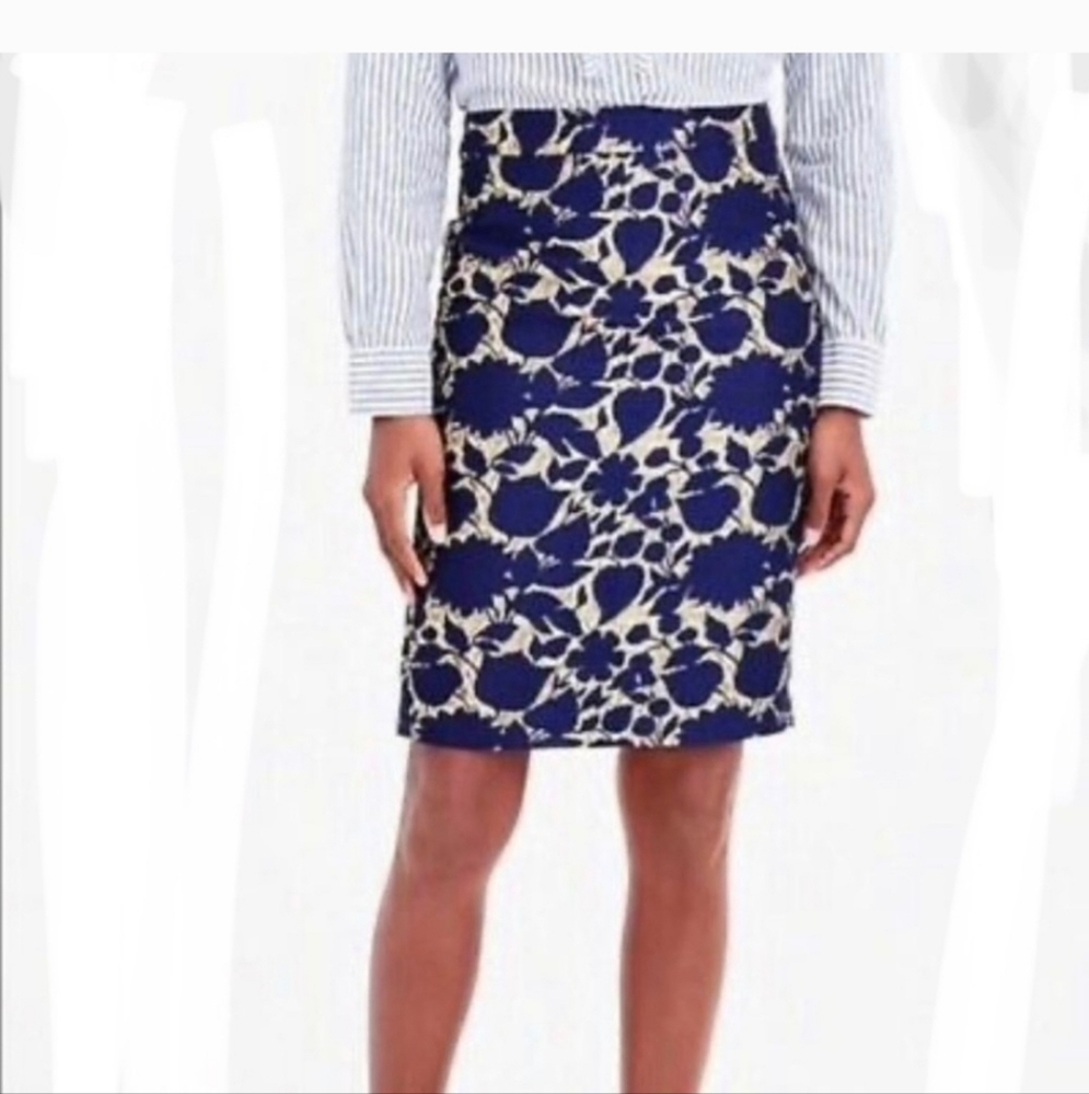 JCrew Navy & Gold Brocade Wool Floral Skirt 16 Holiday Festive Party Preppy